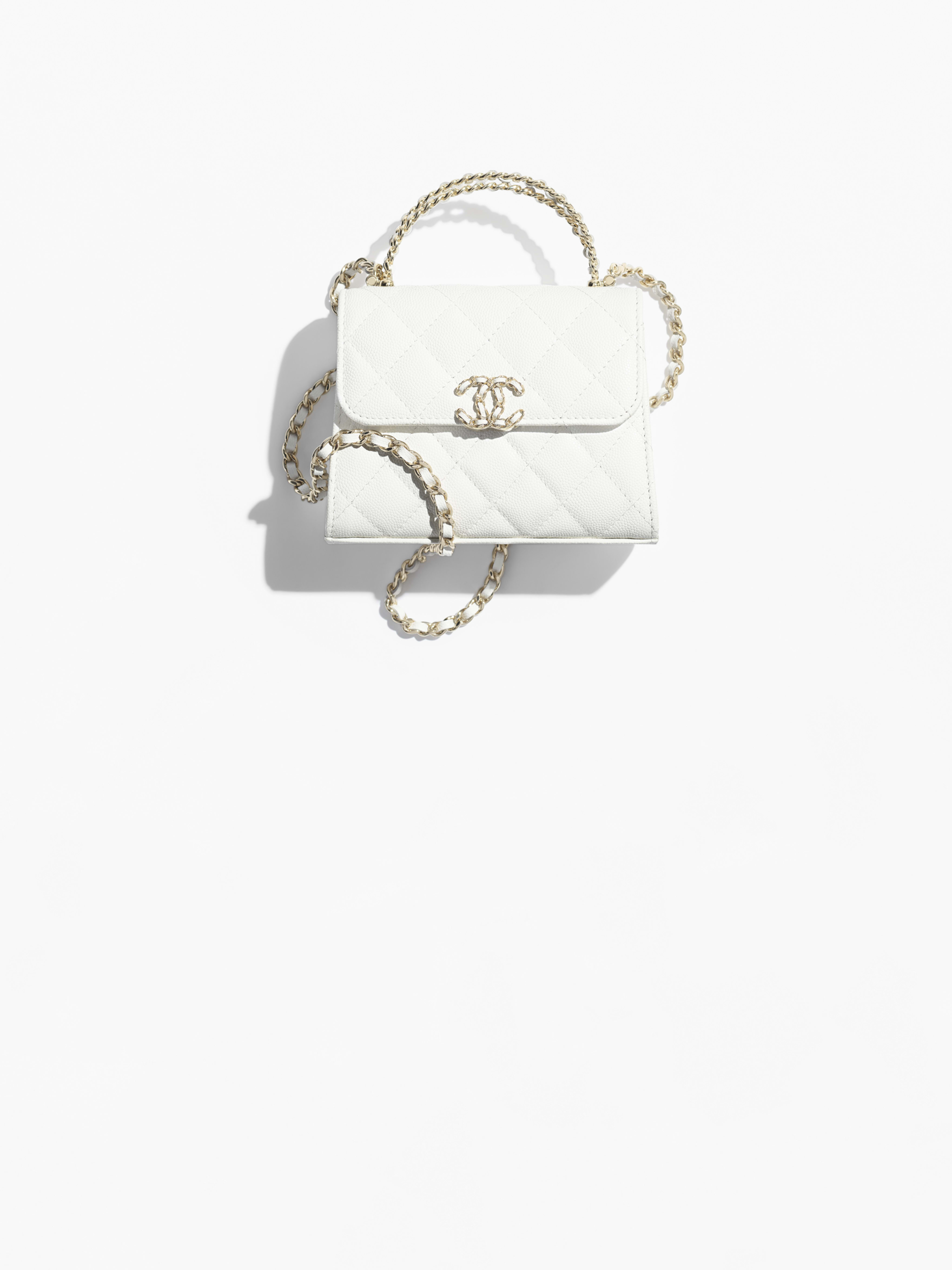Clutch met ketting - Wit - Glanzend kaviaar kalfsleer & goudkleurig metaal - artistieke weergave 1 groot